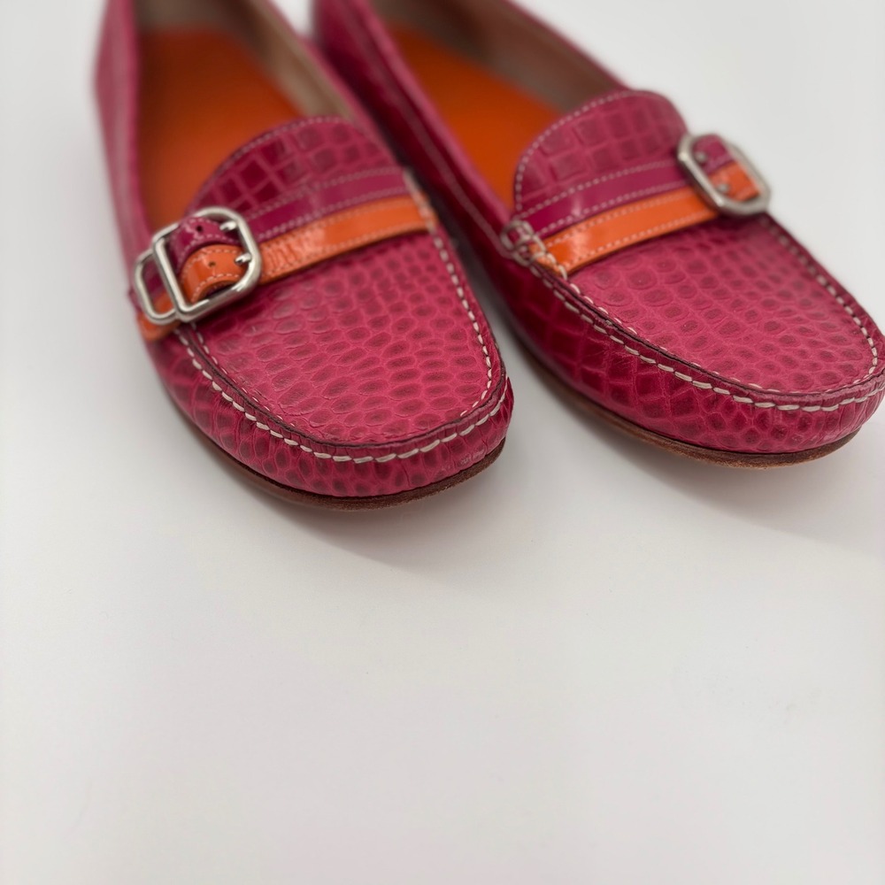 Cole Haan Pink Orange Croc Embossed Loafers Women 7.5 preppy dopamine maximalist